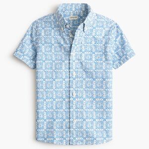 J. Crew Crewcuts Boys' Short-Sleeve Printed Shirt | White Cerulean Blue | 16